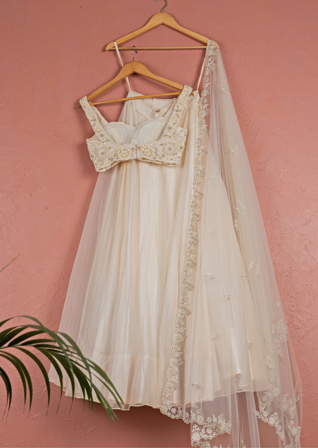 Ivory Pearl Embroidered Organza Lehenga
