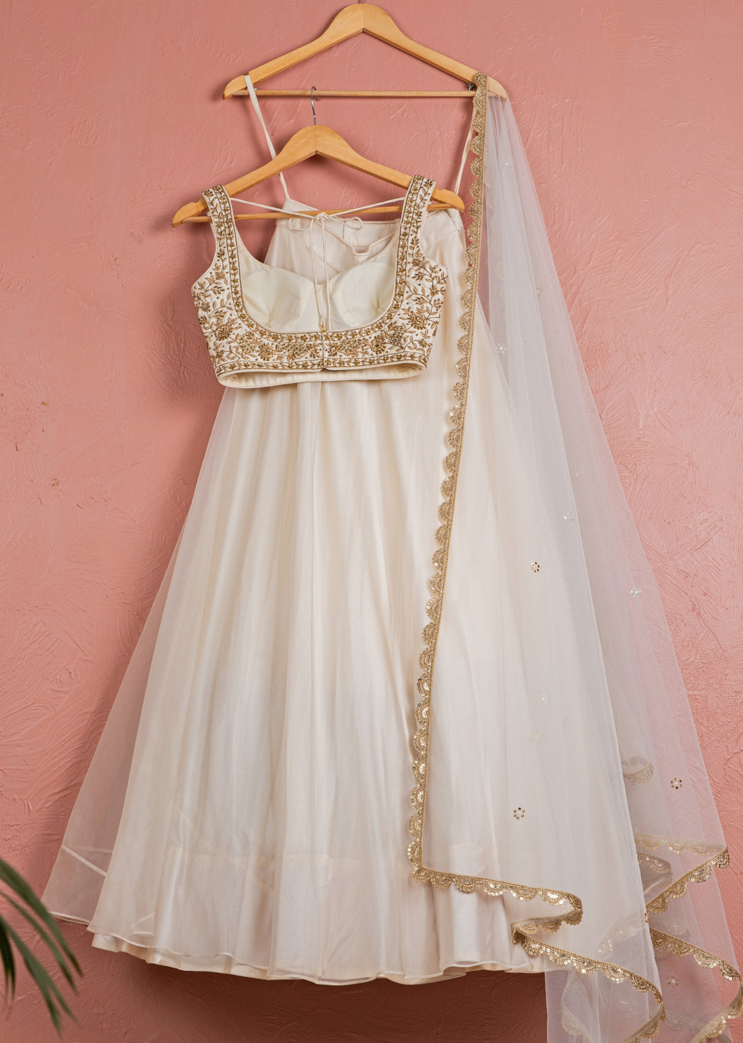 Ivory And Gold Embroidered Organza Lehenga
