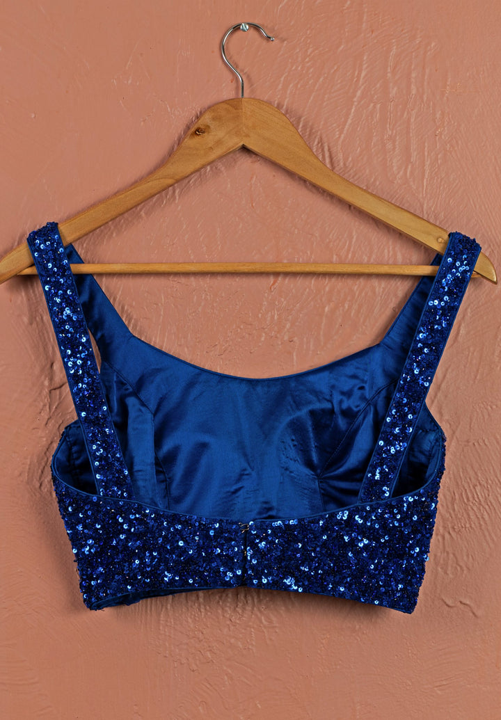 Cobalt Blue Silk Lehenga With Sequined Blouse Anisha Shetty - Fabilicious Fashion