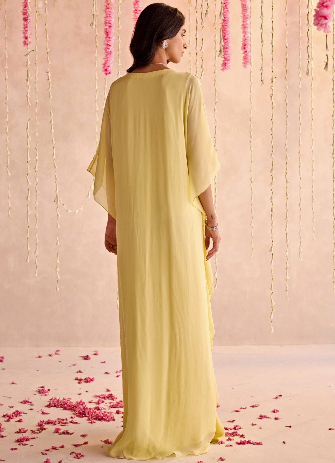 Yellow Embroidered Chiffon Kaftan