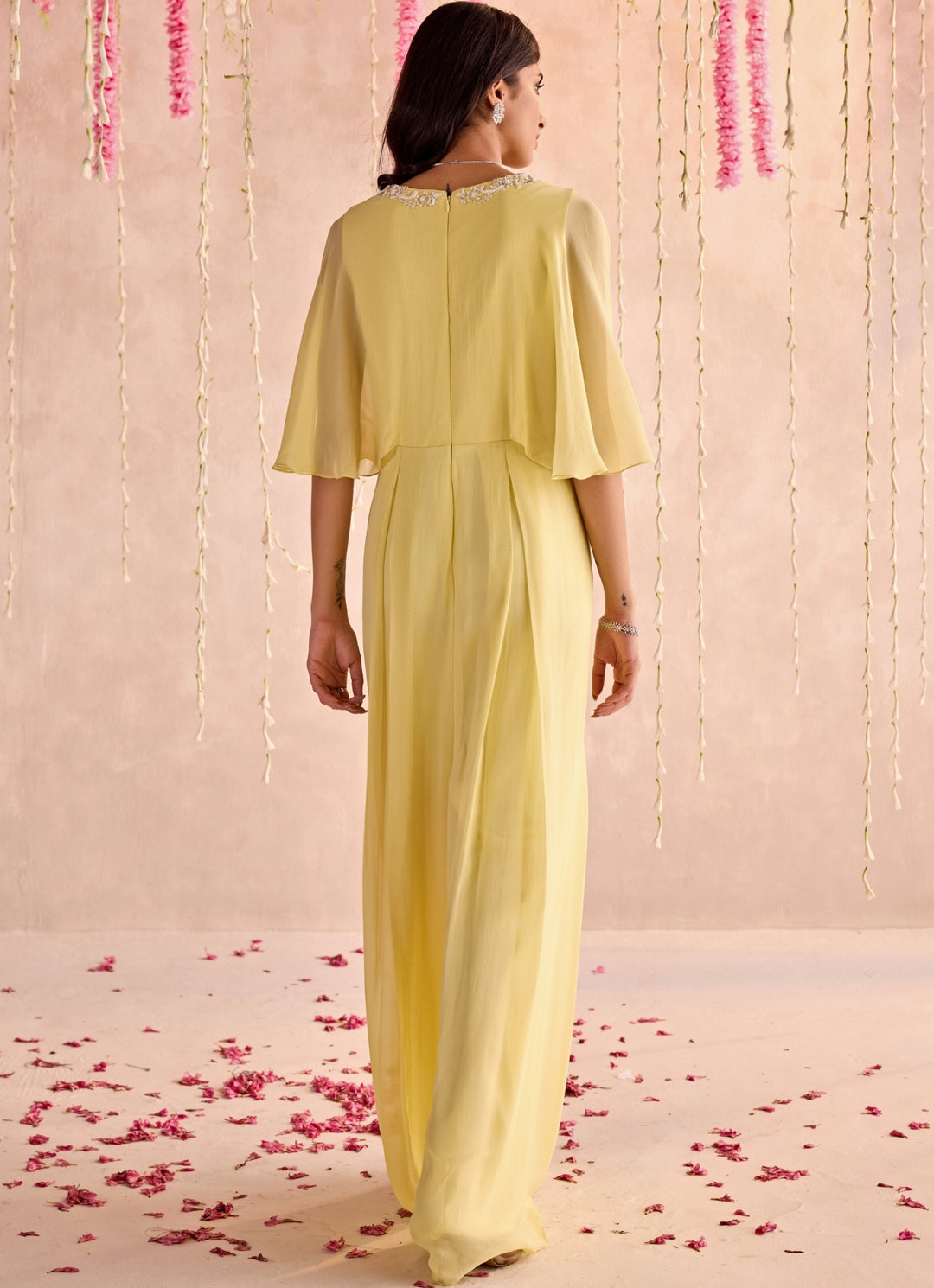 Yellow Embroidered Georgette Jumpsuit