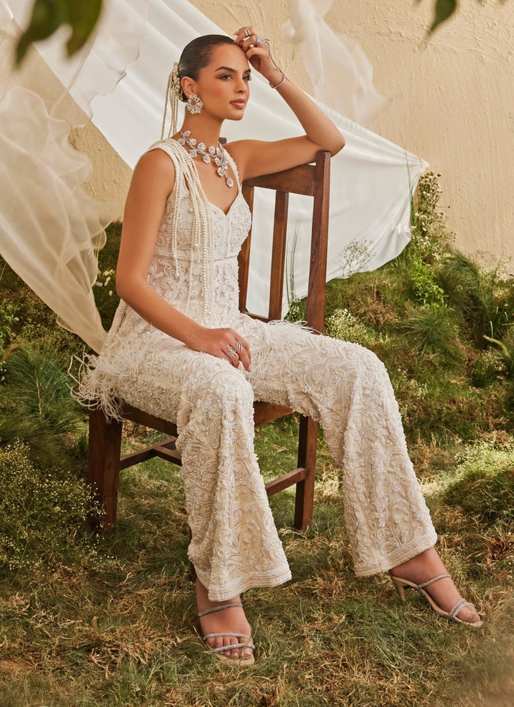 Ivory Soft Net Peplum Kurta Sharara Set