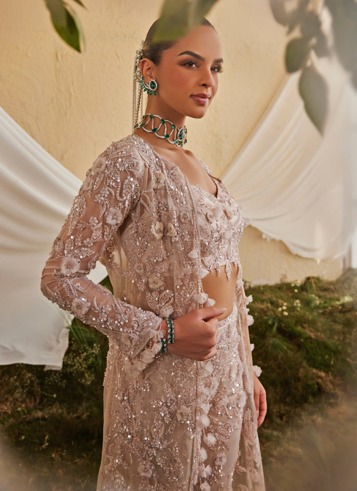 Blush Pink Crepe Blouse Sharara Set With Jacket