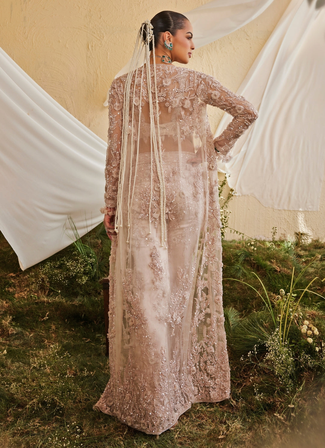 Blush Pink Crepe Blouse Sharara Set With Jacket