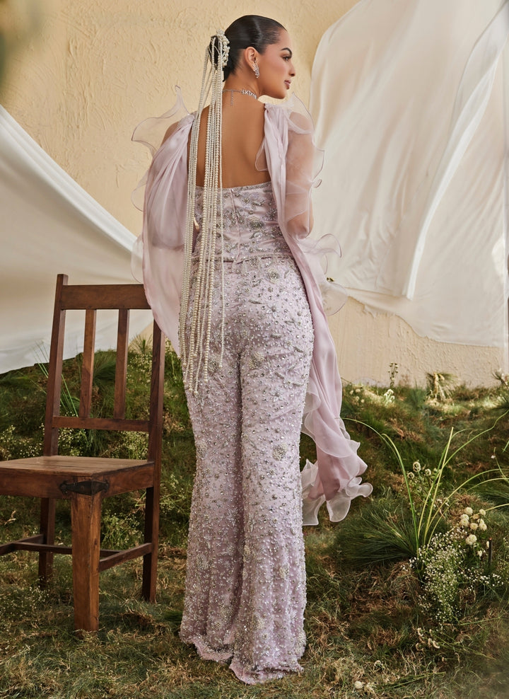Lilac Embroidered Crepe Corset Sharara Set