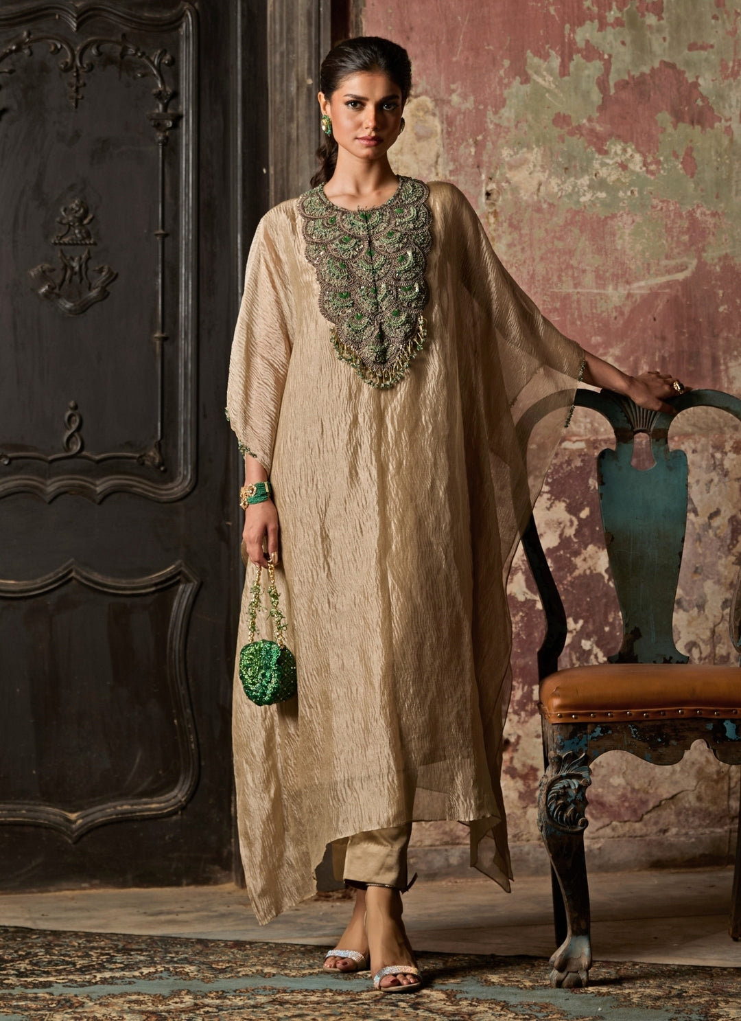 Champagne Tissue Kaftan Pants Set