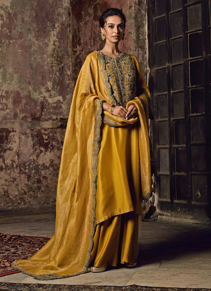 Mustard Yellow Silk Kurta Sharara Set