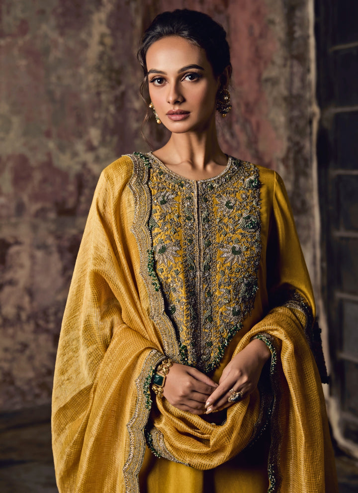 Mustard Yellow Silk Kurta Sharara Set