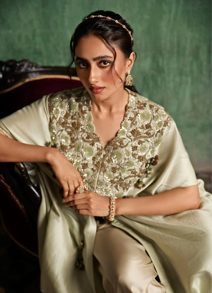 Beige Silk Kaftan Pants Set
