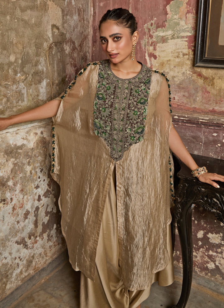 Champagne Gold Crushed Silk Kaftan Pants Set