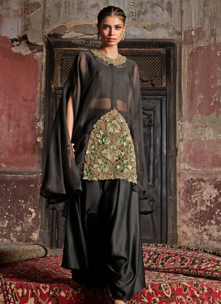 Black Organza Kaftan Pants Set