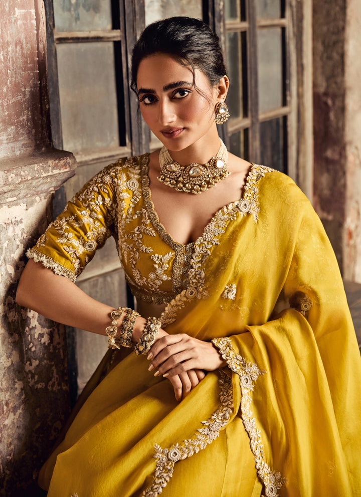 Mustard Yellow Organza Saree