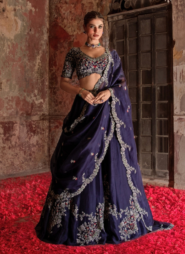 Purple Embroidered Organza Lehenga Set
