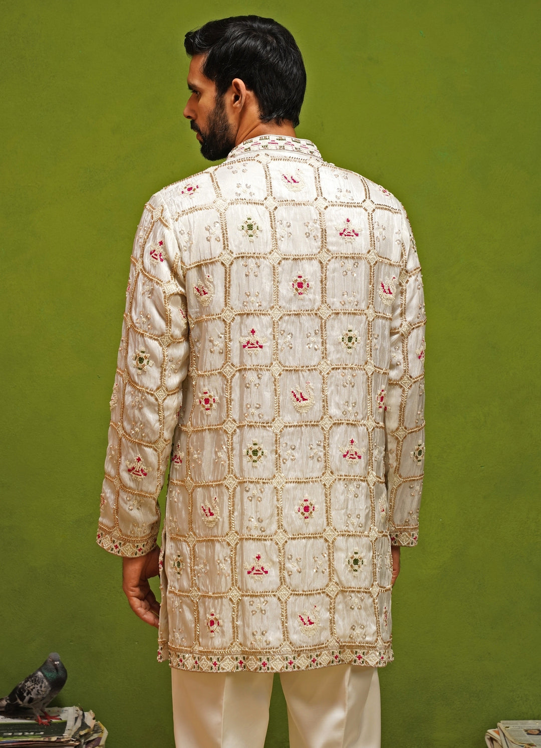 Ivory Tissue Silk Short Kurta Pants Set