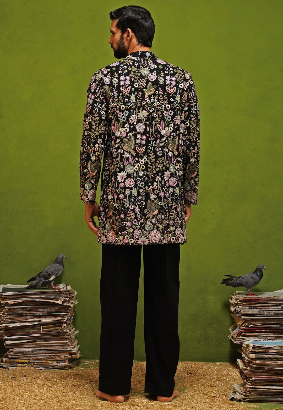 Black Floral Georgette Short Kurta Set