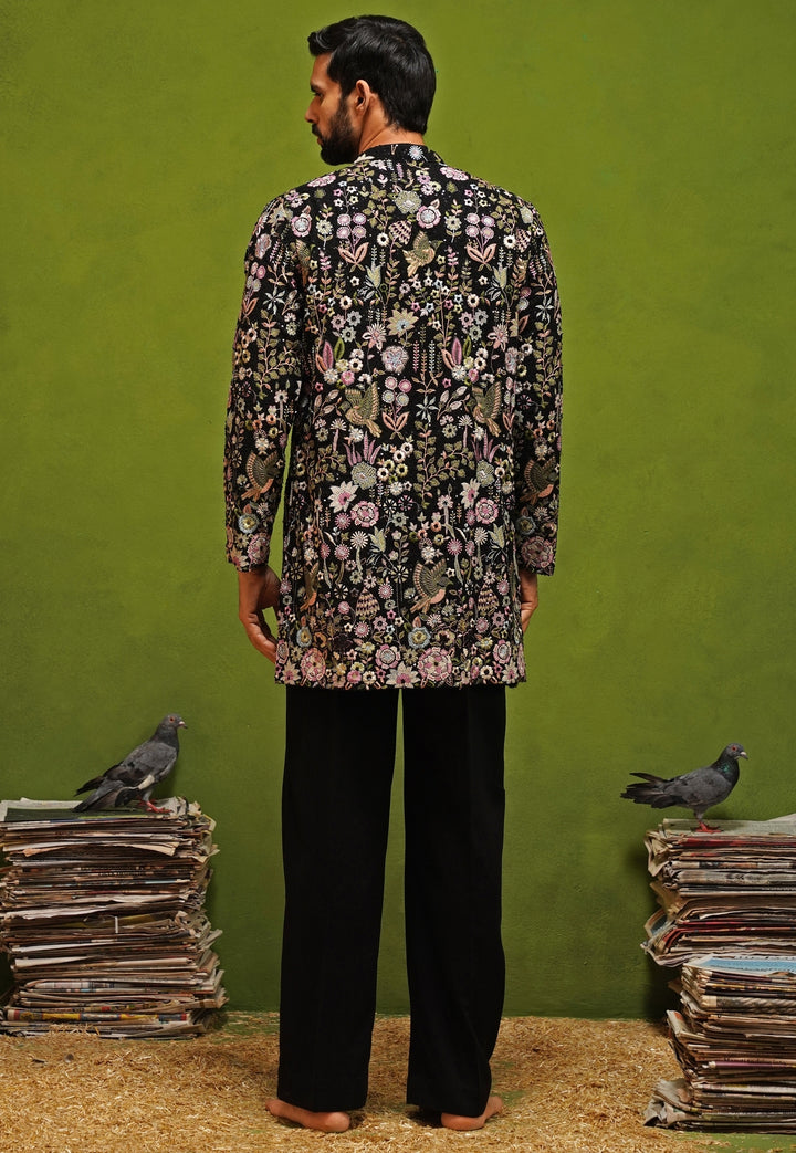 Black Floral Georgette Short Kurta Set