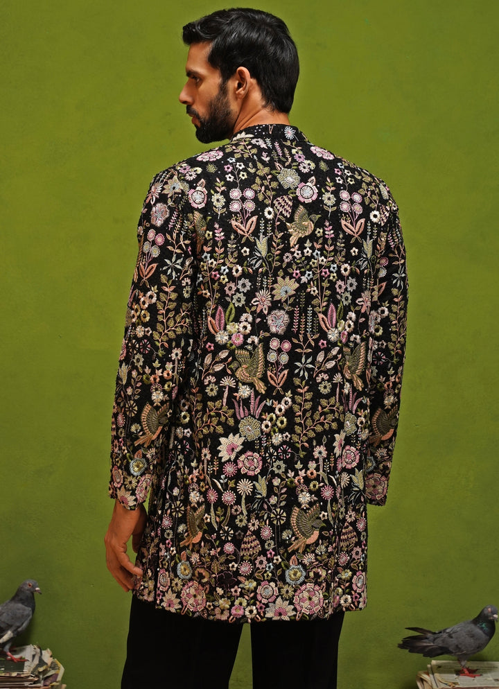 Black Floral Georgette Short Kurta Set
