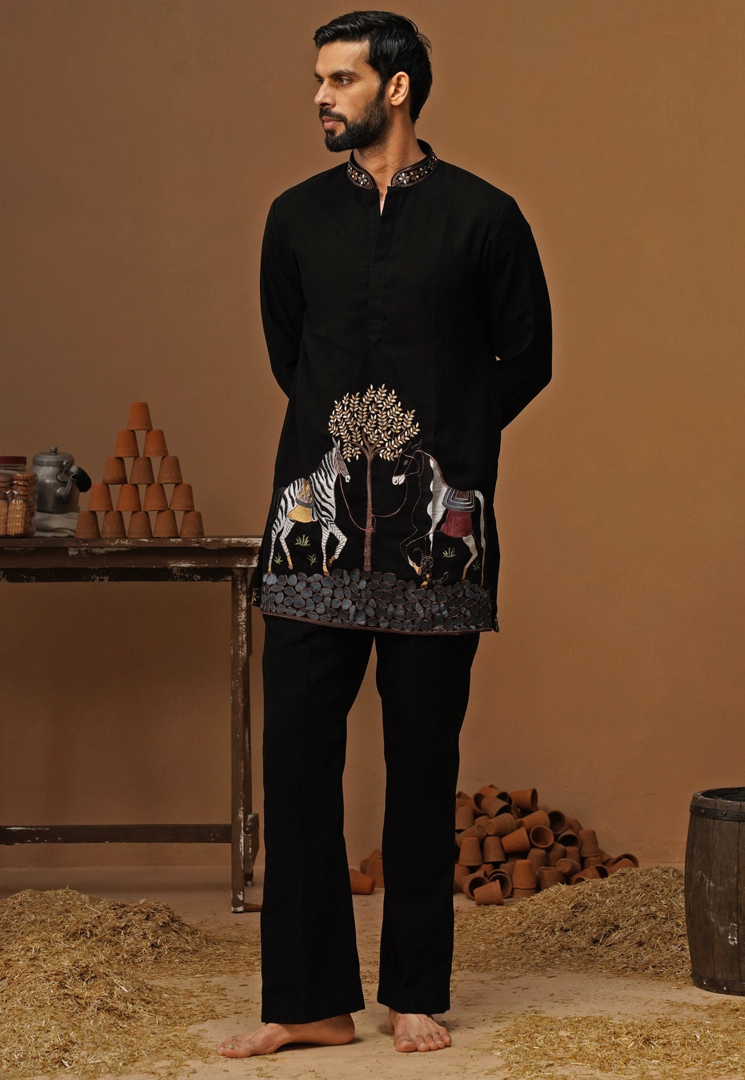 Black Georgette Short Kurta Set