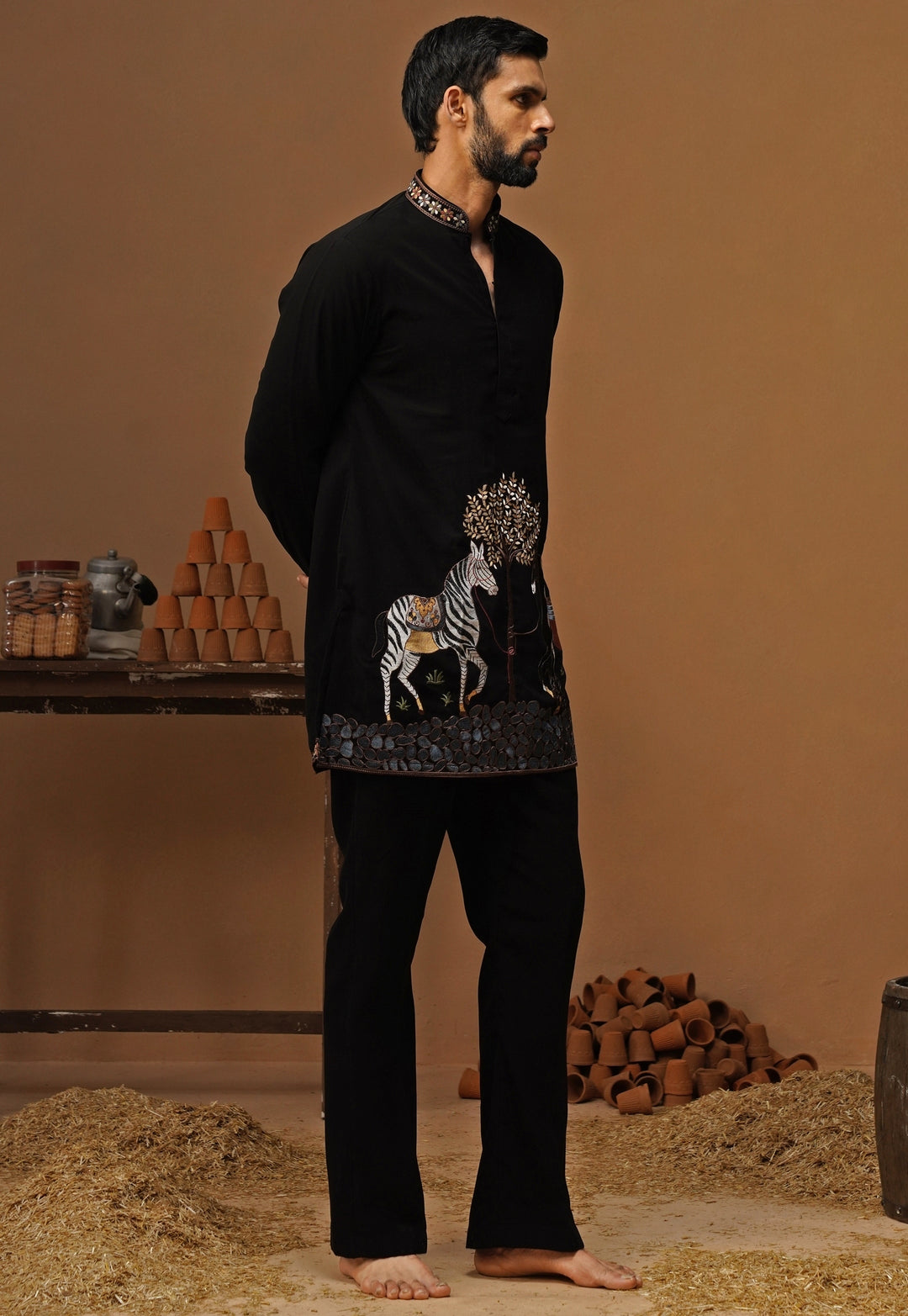 Black Georgette Short Kurta Set