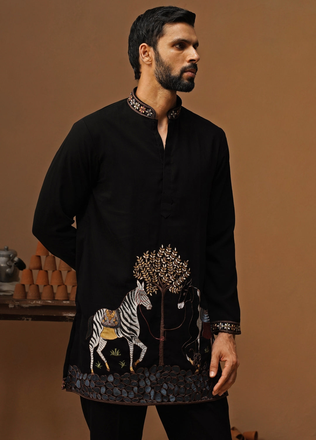 Black Georgette Short Kurta Set