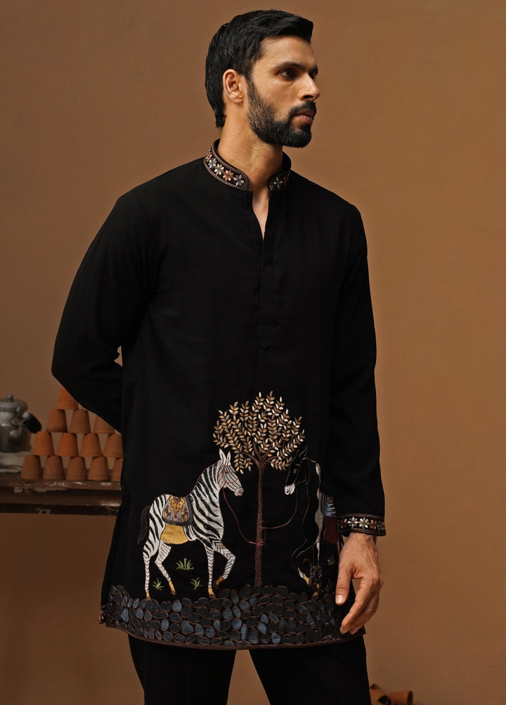 Black Georgette Short Kurta Set