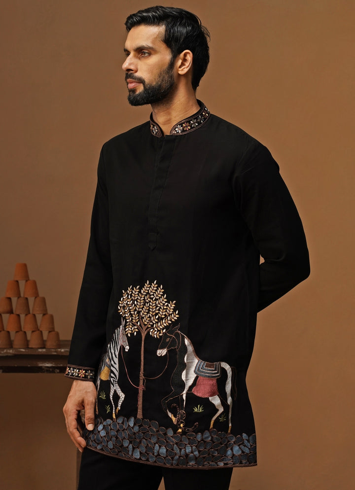 Black Georgette Short Kurta Set