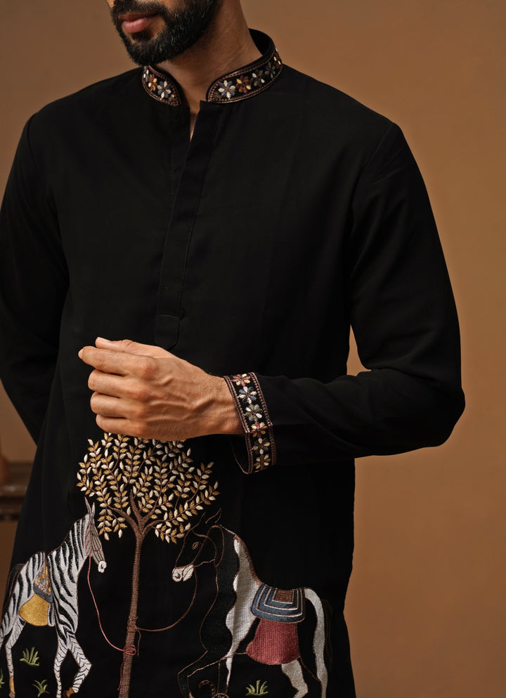 Black Georgette Short Kurta Set