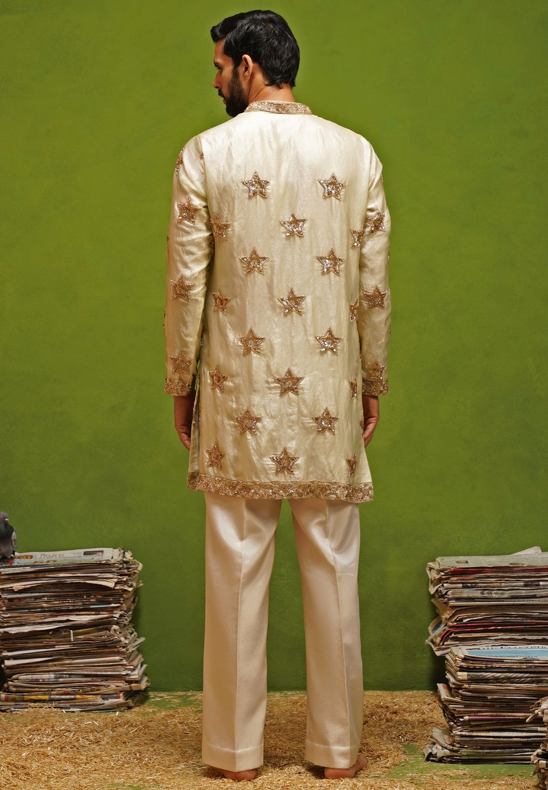 Beige Tissue Silk Short Kurta Set