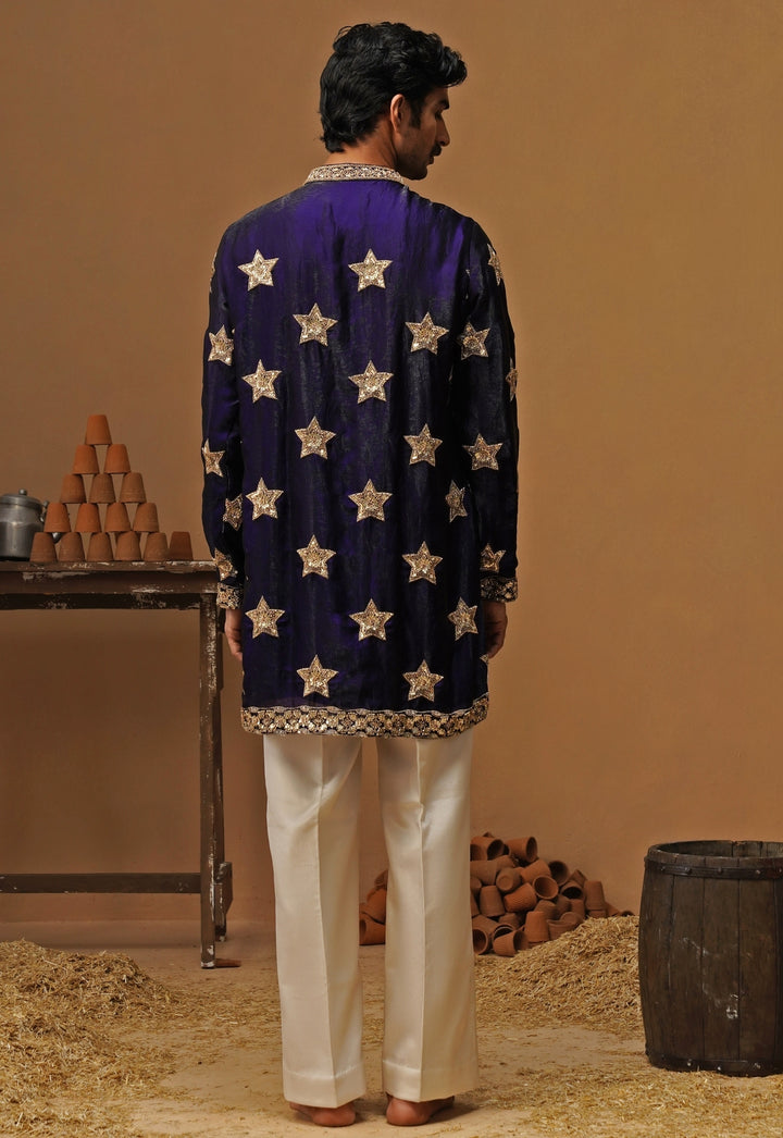 Navy Blue Tissue Silk Short Kurta Set