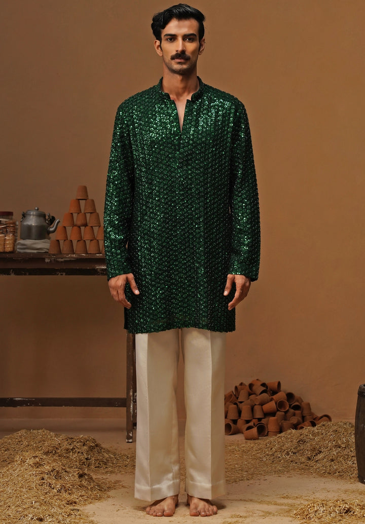 Emerald Green Georgette Short Kurta Set