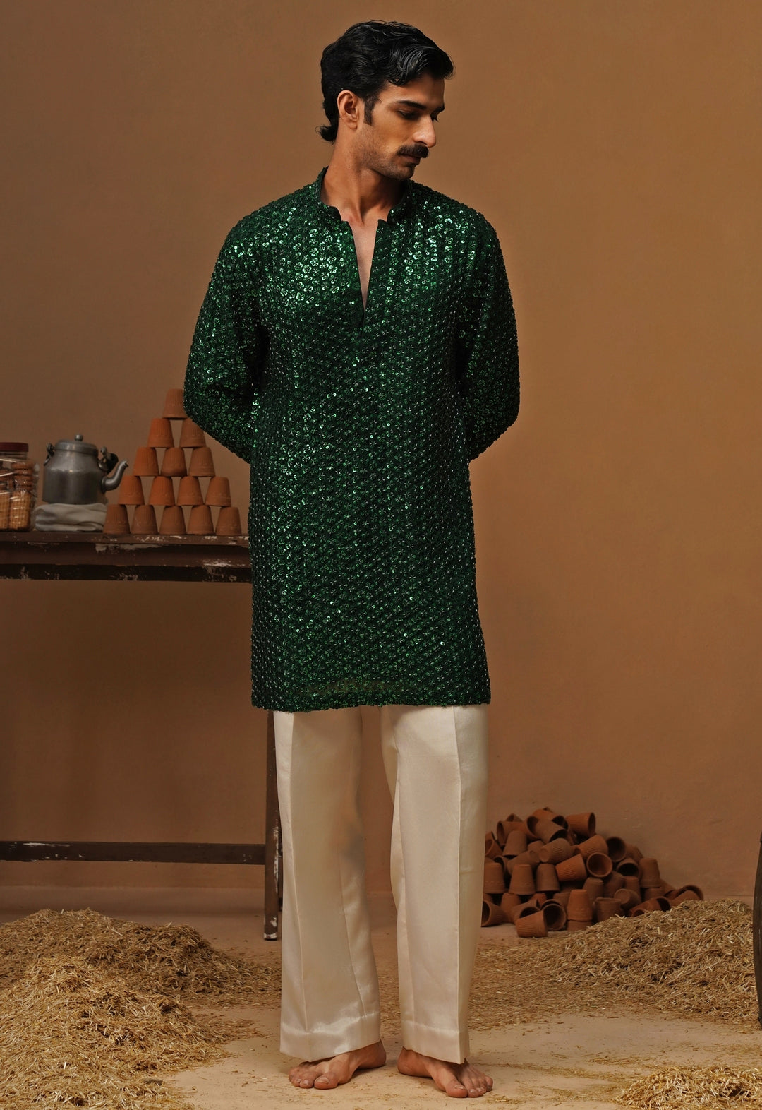 Emerald Green Georgette Short Kurta Set
