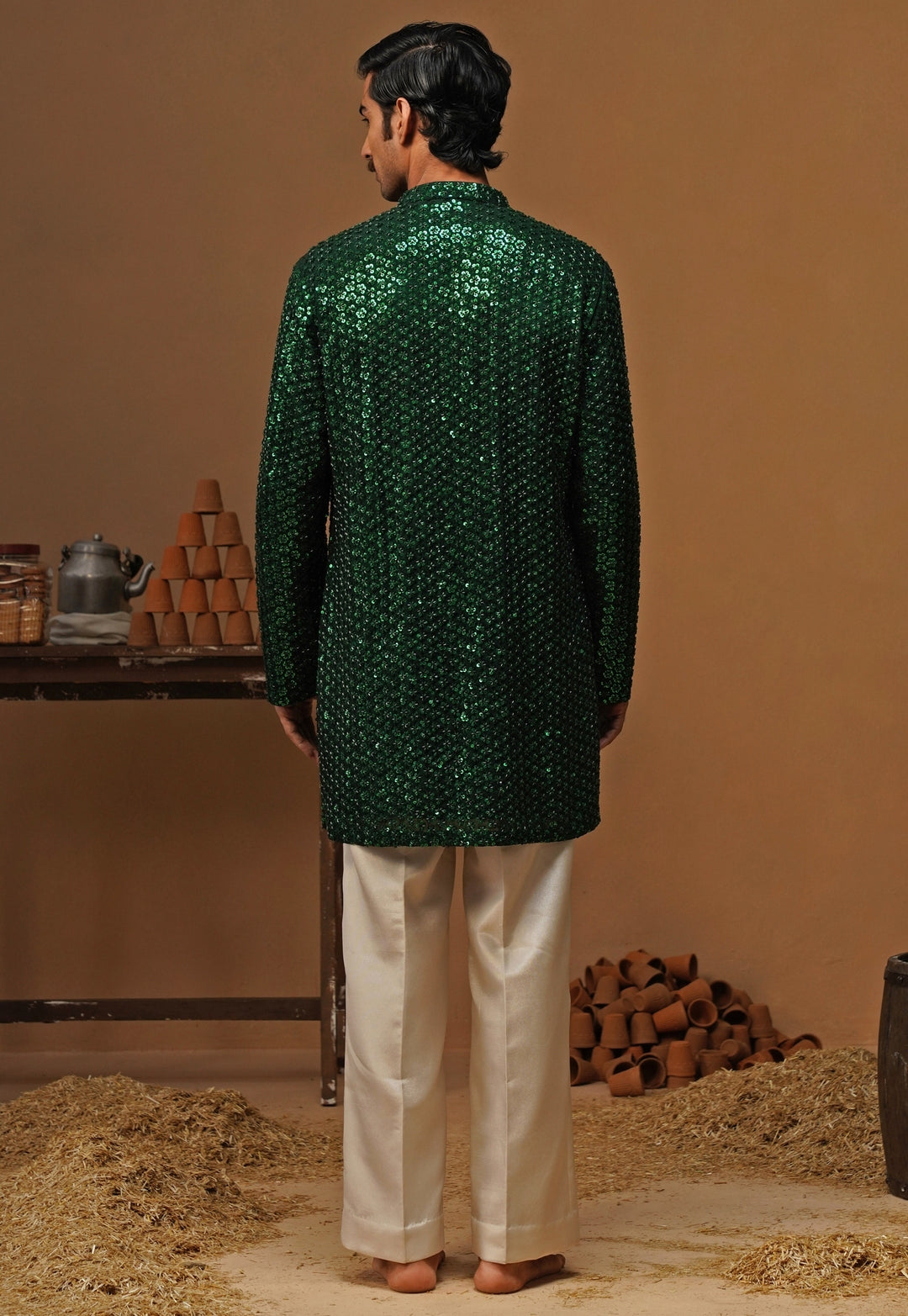 Emerald Green Georgette Short Kurta Set
