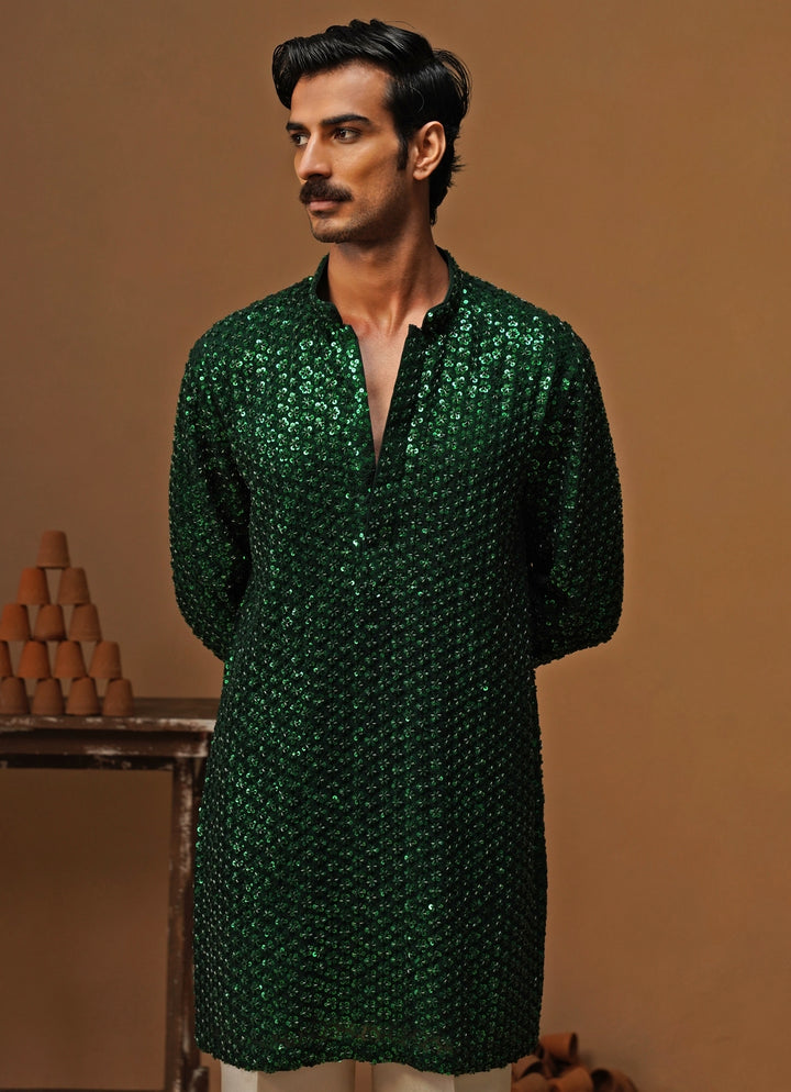 Emerald Green Georgette Short Kurta Set