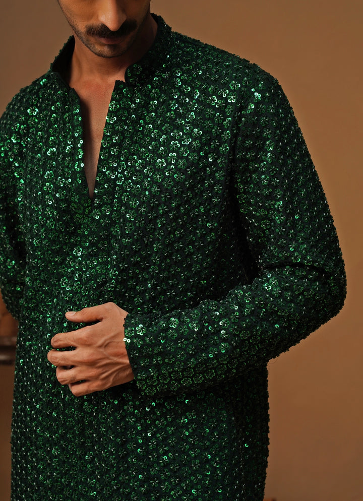Emerald Green Georgette Short Kurta Set