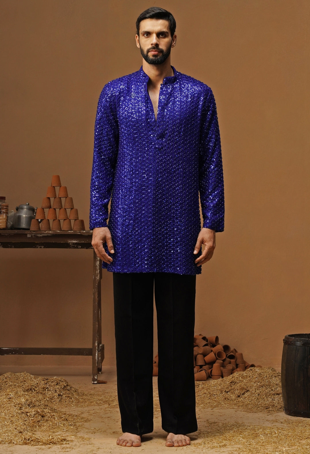 Royal Blue Georgette Short Kurta Set