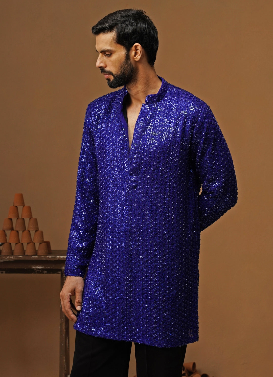 Royal Blue Georgette Short Kurta Set
