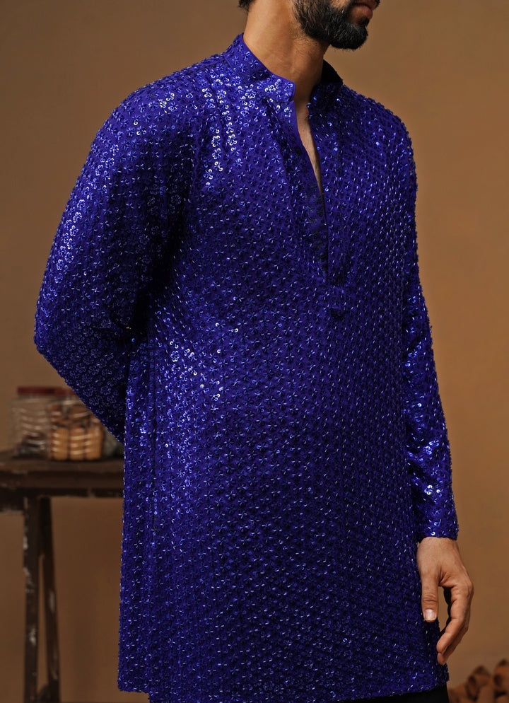 Royal Blue Georgette Short Kurta Set