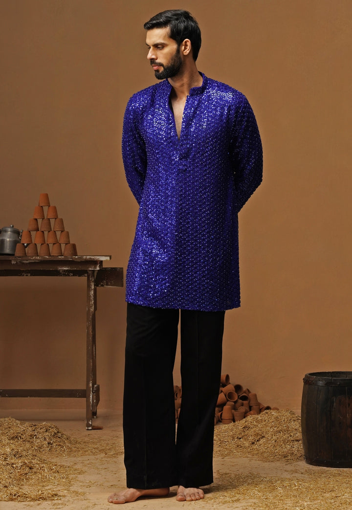 Royal Blue Georgette Short Kurta Set