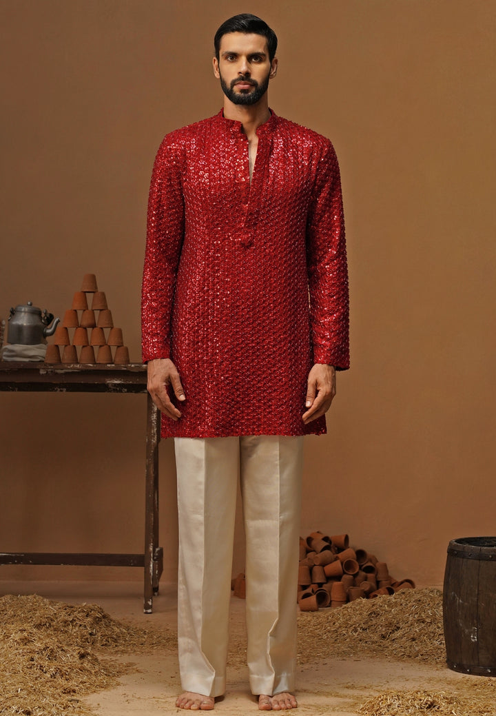 Red Georgette Short Kurta Set