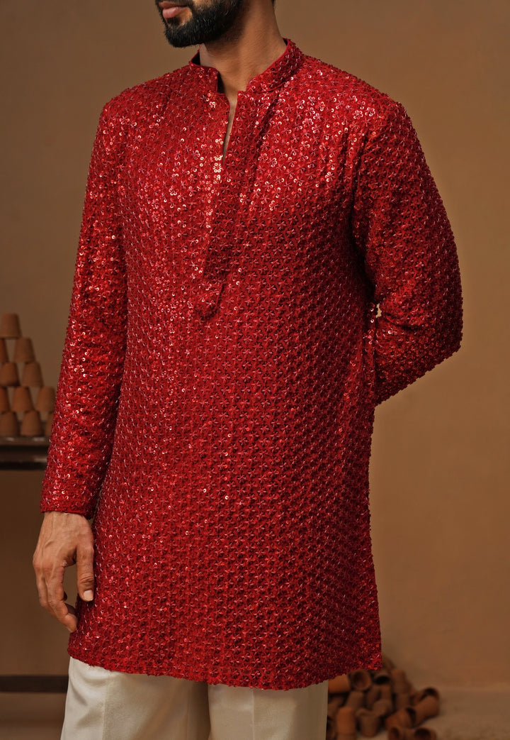 Red Georgette Short Kurta Set