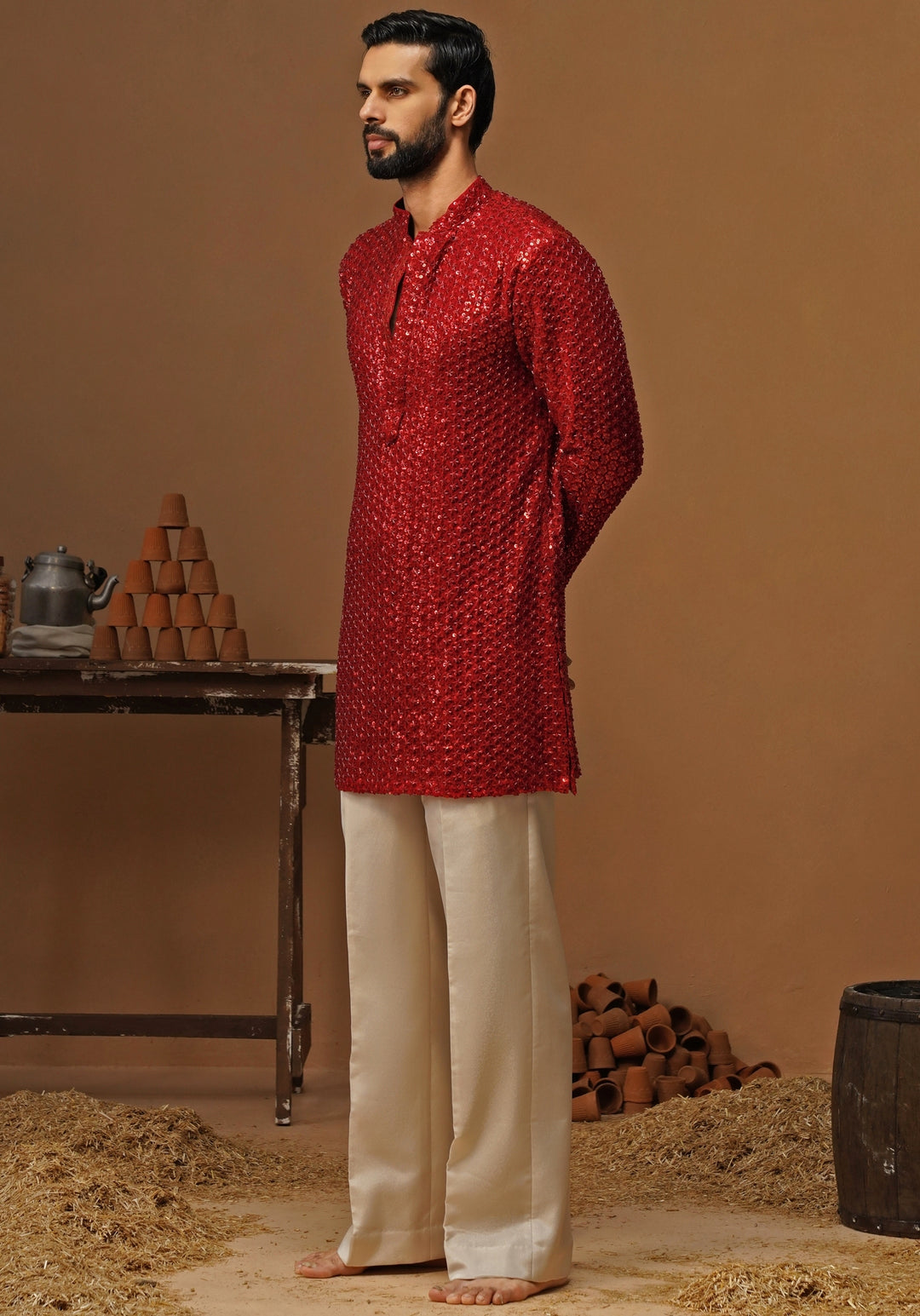 Red Georgette Short Kurta Set