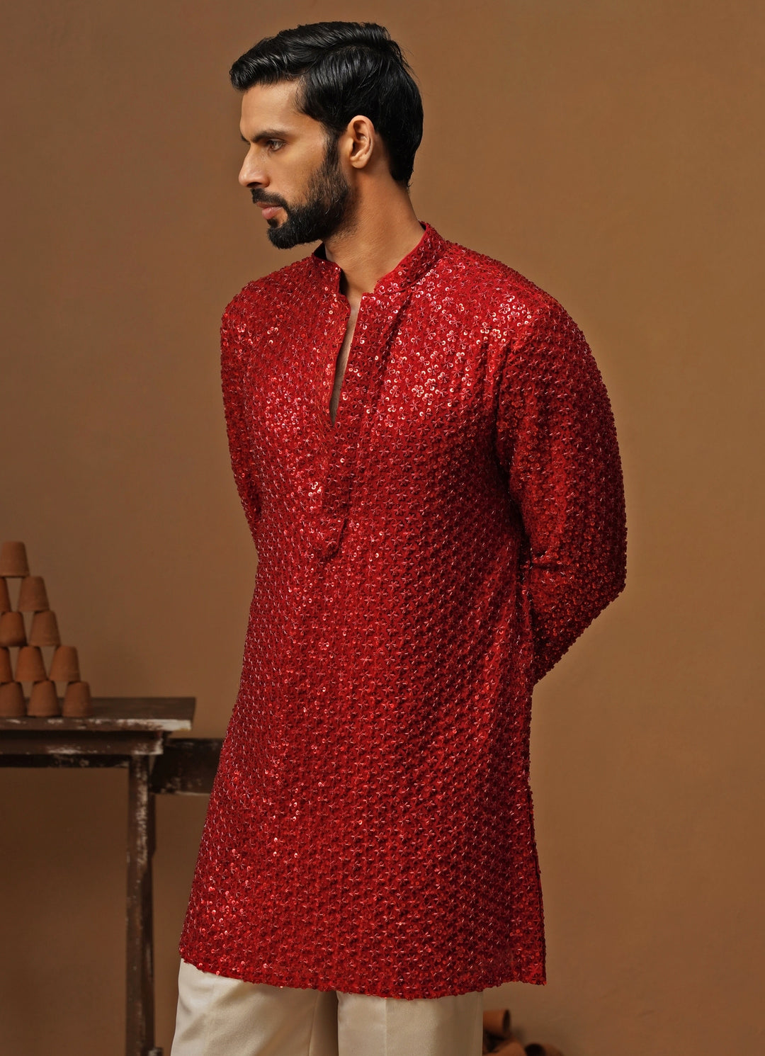 Red Georgette Short Kurta Set