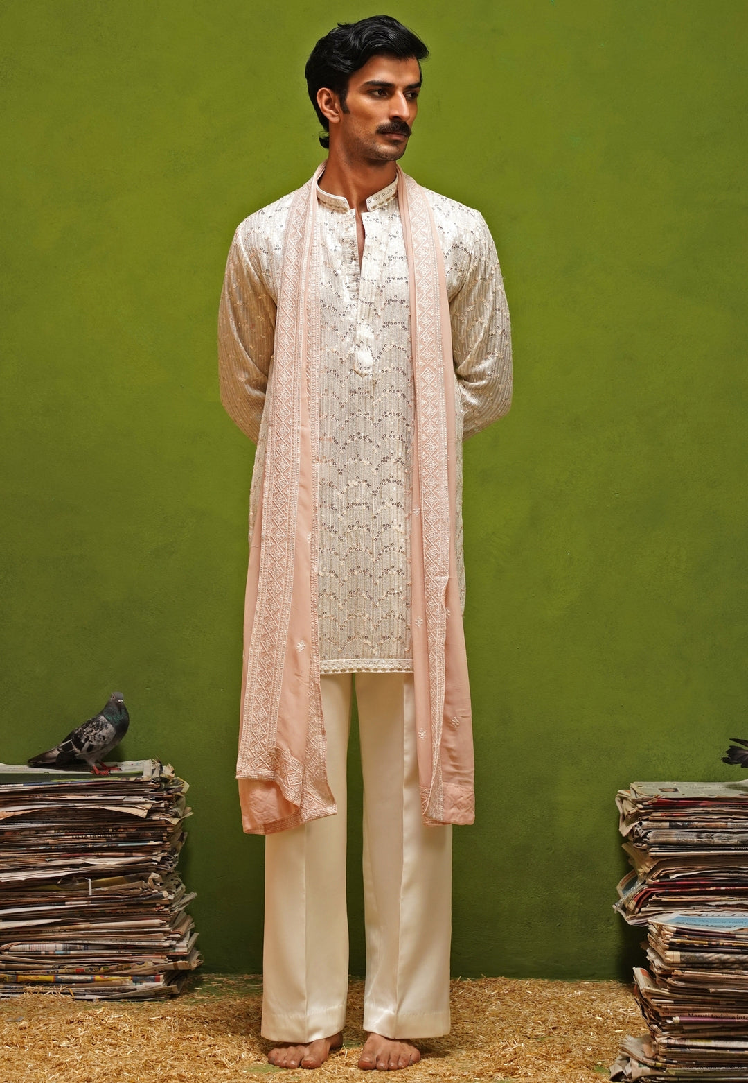 Ivory Georgette Short Kurta Set with Dupatta