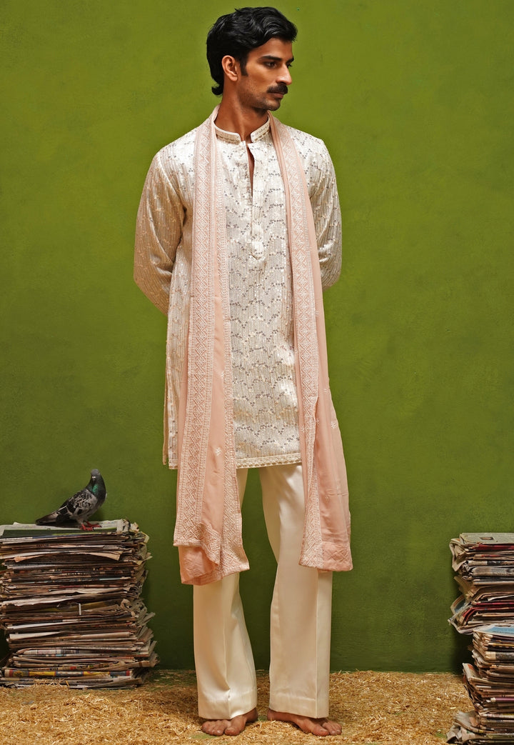Ivory Georgette Short Kurta Set with Dupatta