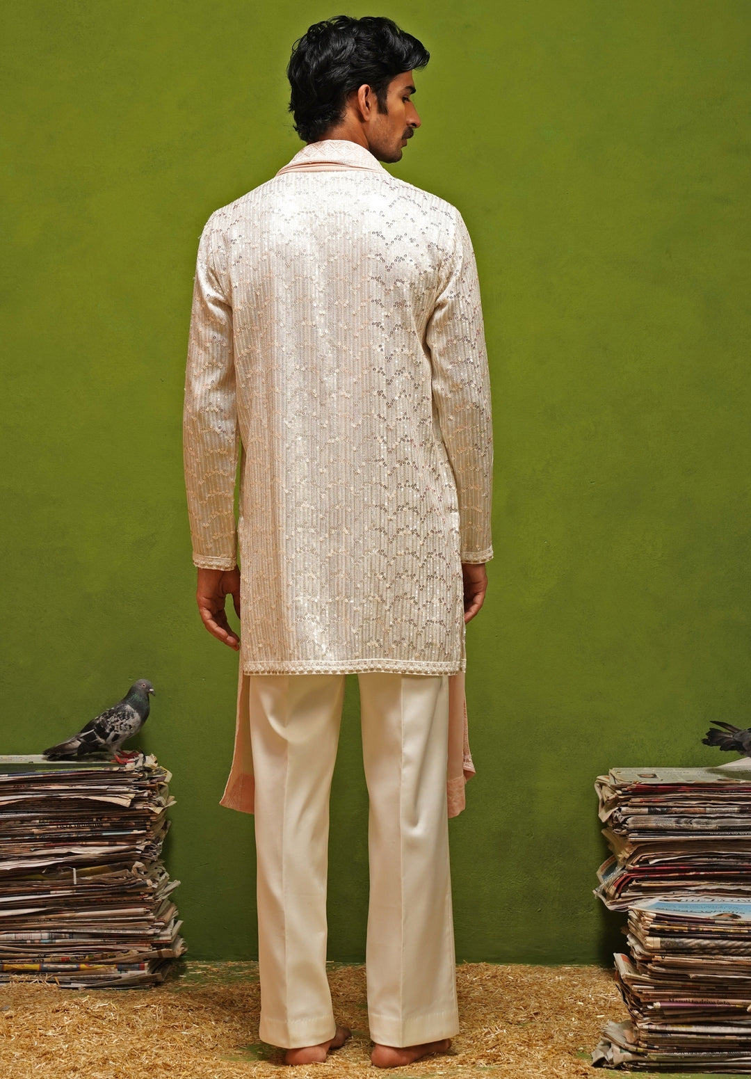 Ivory Georgette Short Kurta Set with Dupatta