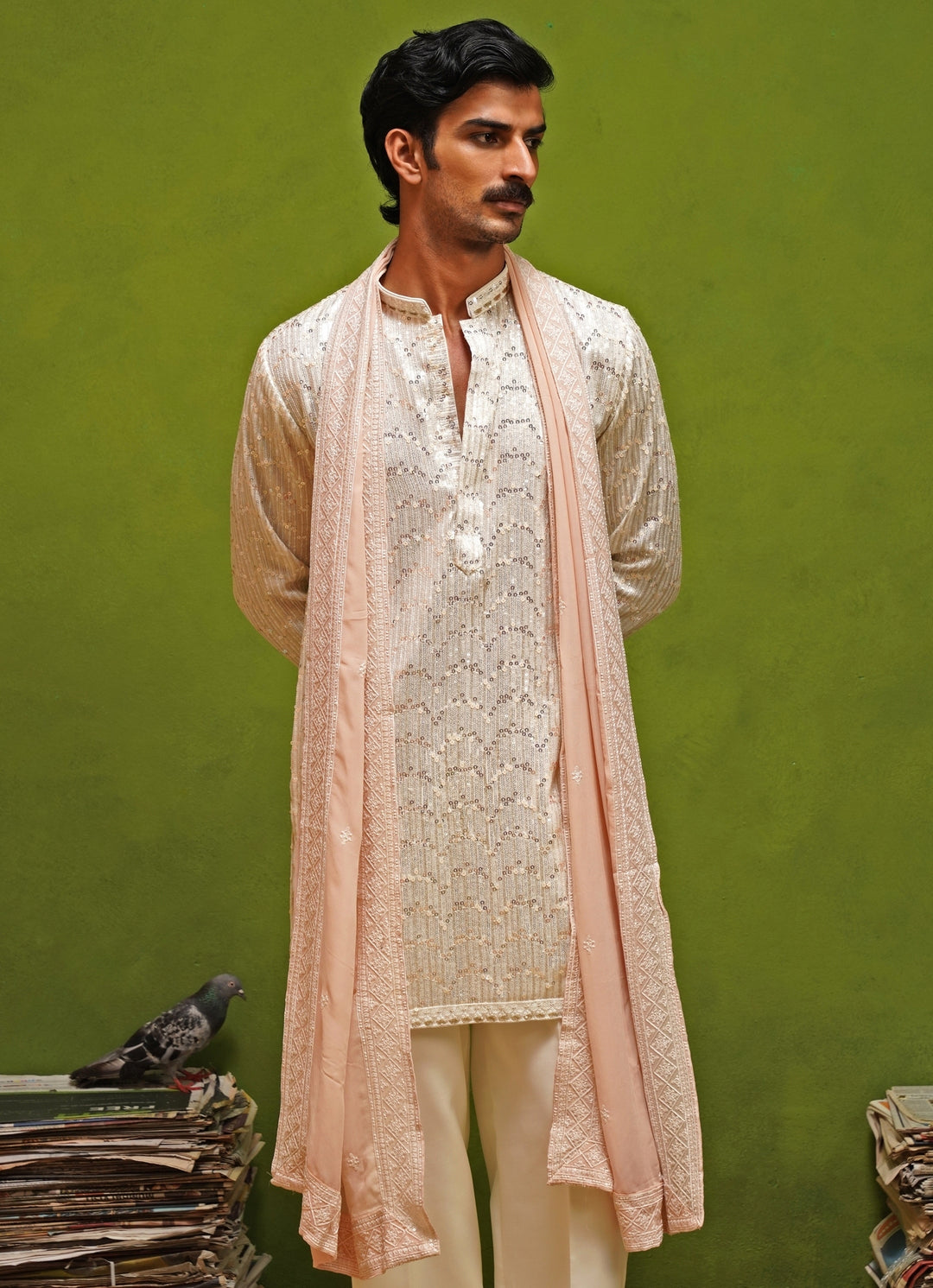 Ivory Georgette Short Kurta Set with Dupatta