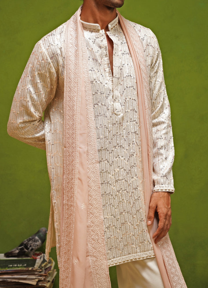 Ivory Georgette Short Kurta Set with Dupatta