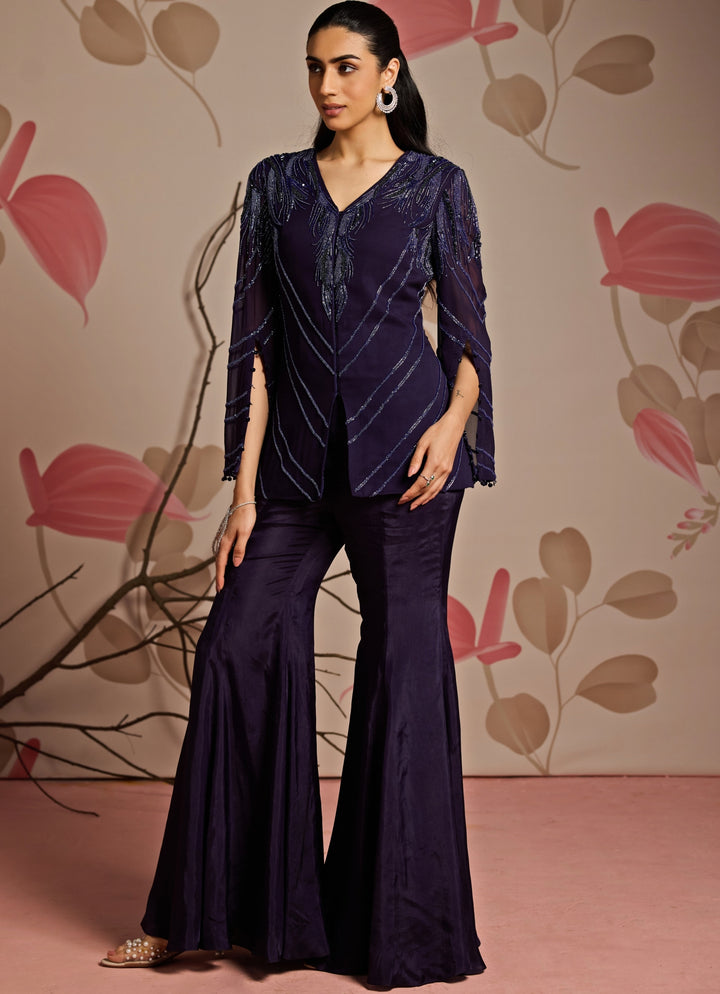 Midnight Blue Embroidered Pants Set