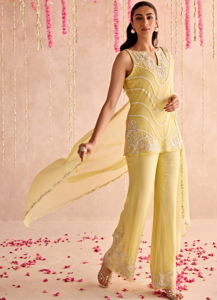 Yellow Embroidered Kurta Pants Set