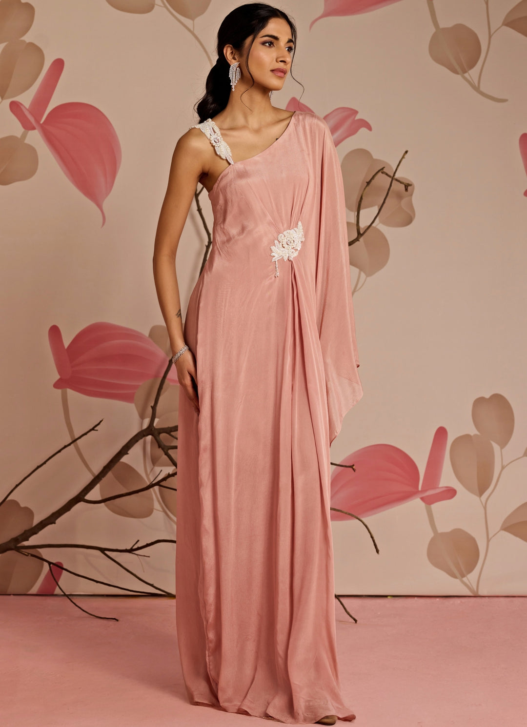 Dusty Pink Embroidered Chiffon Kaftan